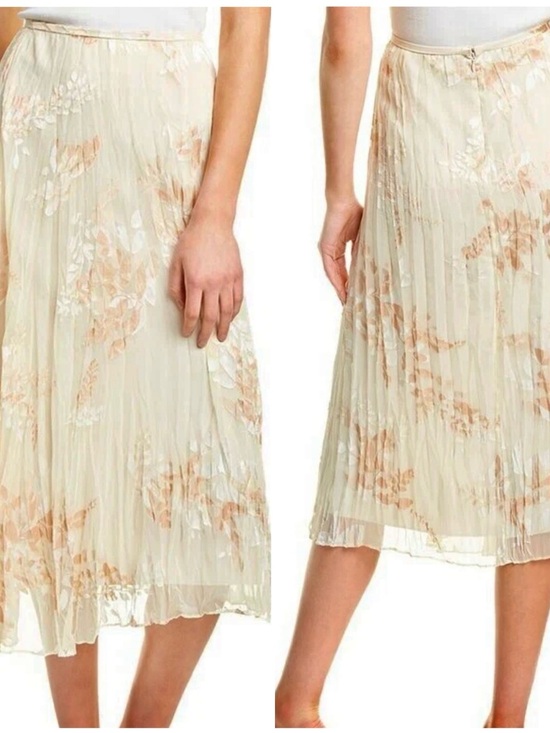 Vince Dresses & Skirts - VINCE Size 4 Crinkled Pleated Asymmetrical Cream Beige Floral Midi Skirt